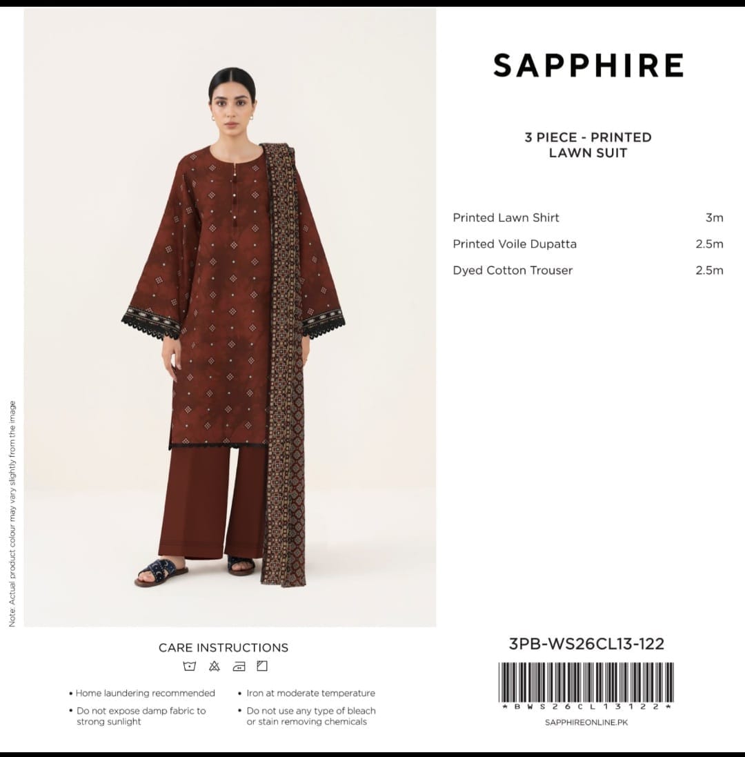 SAPPHIRE 3PB-WS26CL13-122 Unstitched Collection - image 1 of 1