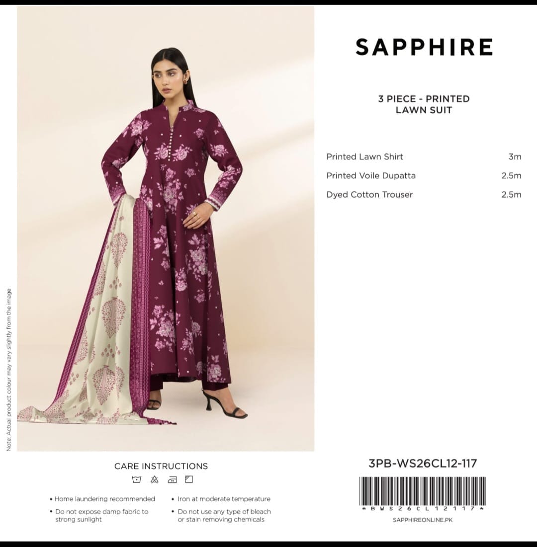 SAPPHIRE 3PB-WS26CL12-117 Unstitched Collection - image 1 of 1